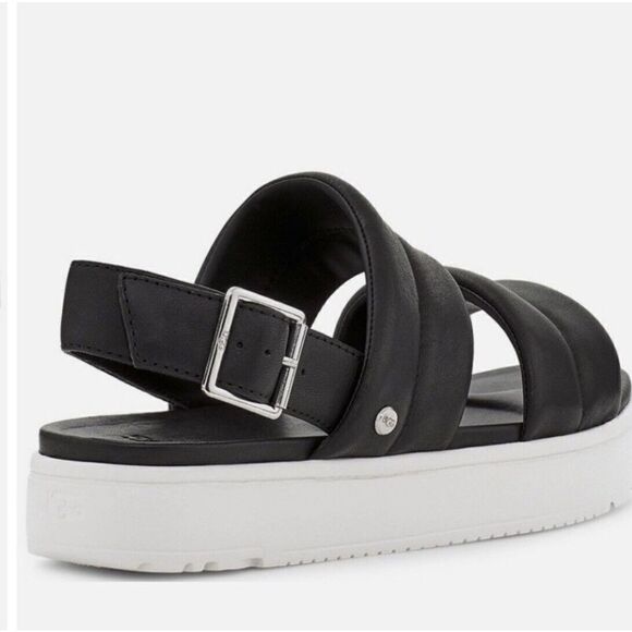 Ugg Zayne Sling Back Platform Sandal Black Leather Upper White Platform Lady 8.5 - Picture 1 of 12